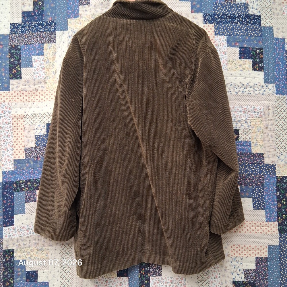 Vintage Eddie Bauer Womens Large Green Corduroy Shawl Collar Chore Coat 90s - Picture 2 of 10